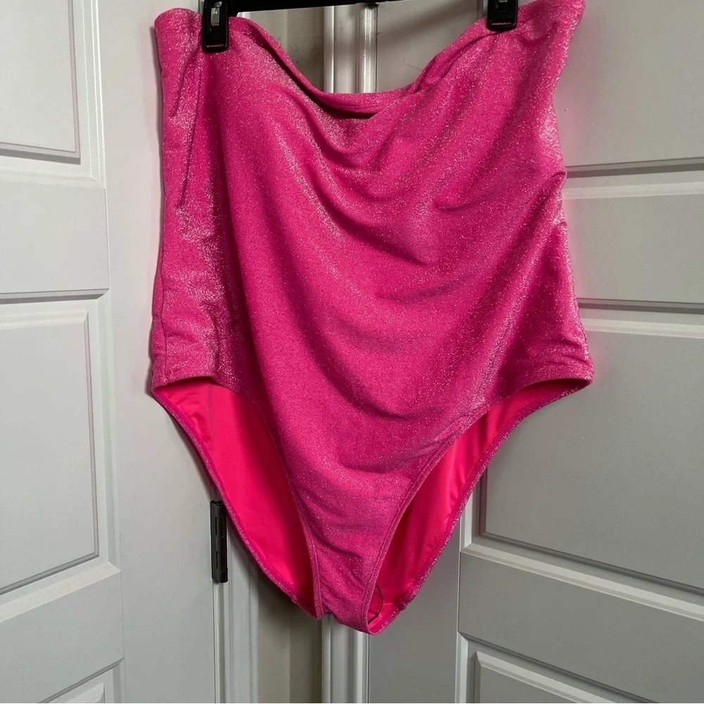 Good American Sparkly Pink One-Piece Swimsuit Size 8 or 5X